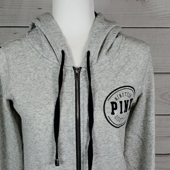 Pink• xs  jacket hoodie zip up sweatshirt gray - Picture 2 of 8